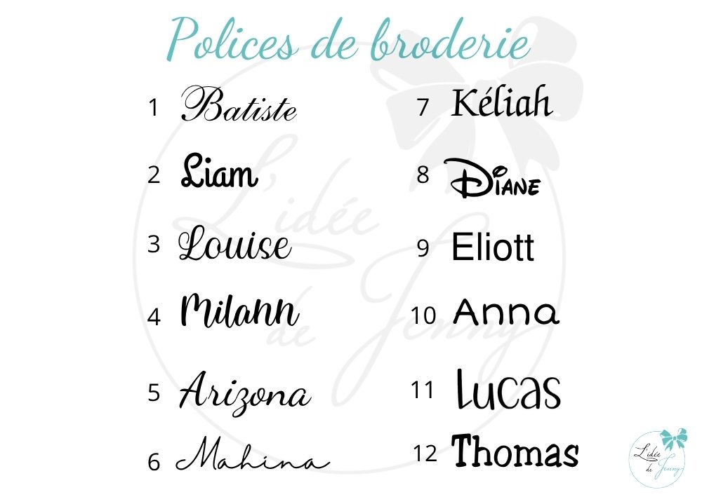 Police de broderie disponibles