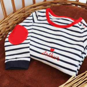 Pyjama marinière rayé bleu et blanc personnalisé pour bébé