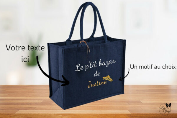 Cabas en toile de jute personnalisé, brodé en France, durable et unique.