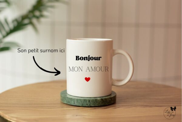 Mug blanc personnalisable "Bonjour mon ..." – Image 2