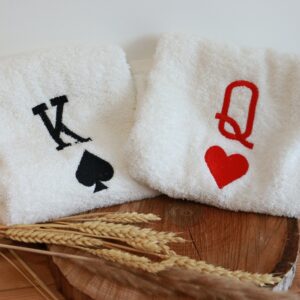 Lot de serviettes de douche personnalisées Roi et Reine, cadeau pour couples.