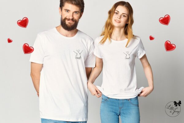 T-shirt personnalisé avec une date pour couple, idéal Saint-Valentin.