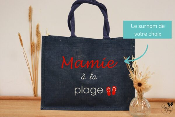 Sac cabas personnalisé pour Mamie en toile de jute, cadeau original