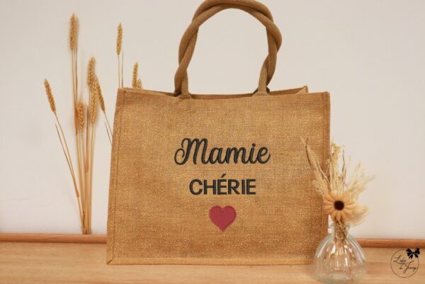 Sac personnalisé pour Mamie en toile de jute, cadeau original