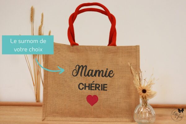 Sac personnalisé pour Mamie en toile de jute, cadeau original