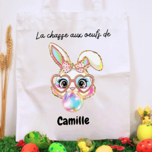 Tote bag Pâques personnalisé pour enfant avec prénom et lapin