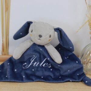 Doudou Lapin personnalisé brodé - Bleu