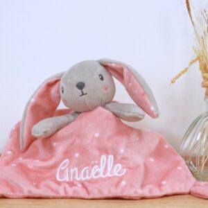 Doudou Lapin personnalisé brodé avec prénom, ultra doux et réconfortant
