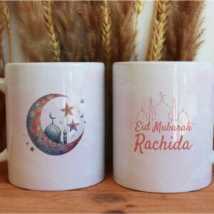Mug Eid Mubarak personnalisé avec un prénom, cadeau idéal pour l’Aïd