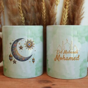 Mug Eid Mubarak personnalisé avec un prénom, cadeau idéal pour l’Aïd