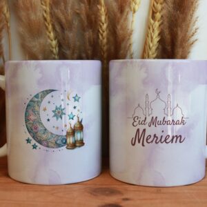 Mug Eid Mubarak personnalisé avec un prénom, cadeau idéal pour l’Aïd
