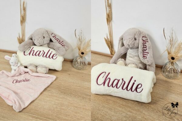 Peluche Lapin personnalisé avec plaid brodé
