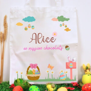 Tote bag Pâques personnalisé pour enfant avec prénom et lapin