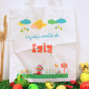 Tote bag Pâques personnalisé pour enfant avec prénom et lapin