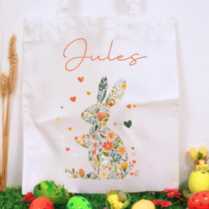 Tote bag Pâques personnalisé pour enfant avec prénom et lapin