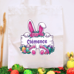 Tote bag Pâques personnalisé pour enfant avec prénom et lapin