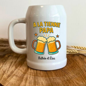 Chope de bière en verre avec message pour papa, idée cadeau fête des pères