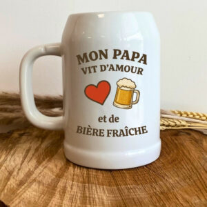 Chope de bière en verre avec message pour papa, idée cadeau fête des pères
