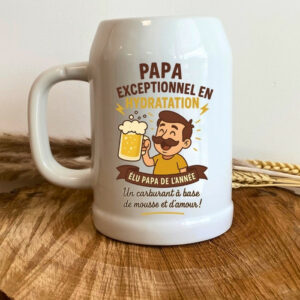 Chope de bière en verre avec message pour papa, idée cadeau fête des pères