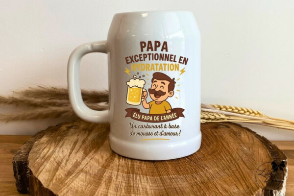 Chope de bière en verre avec message pour papa, idée cadeau fête des pères