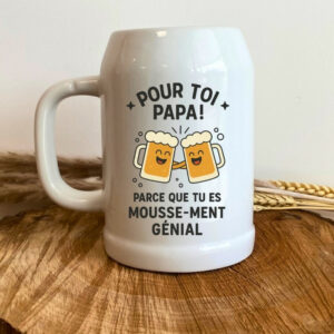 Chope de bière en verre avec message pour papa, idée cadeau fête des pères