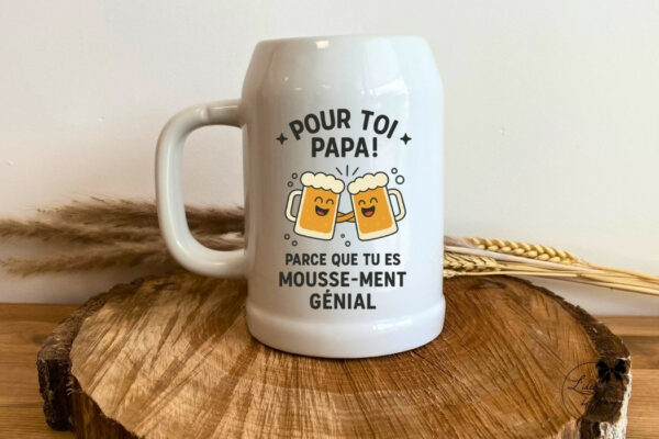 Chope de bière en verre avec message pour papa, idée cadeau fête des pères
