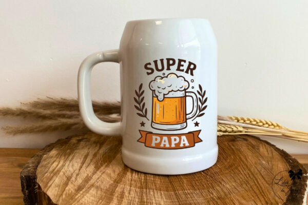 Chope de bière en verre avec message pour papa, idée cadeau fête des pères