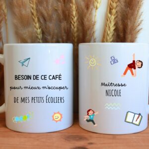 Mug personnalisé maîtresse, cadeau de fin d’année scolaire – maître, nounou, ATSEM