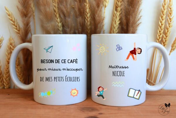 Mug personnalisé maîtresse, cadeau de fin d’année scolaire – maître, nounou, ATSEM