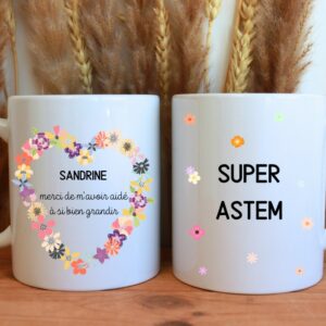 Mug personnalisé atsem, cadeau de fin d’année scolaire – maîtresse, maître, nounou