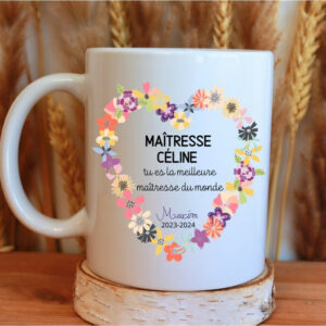 Mug personnalisé maîtresse, cadeau de fin d’année scolaire – maître, nounou, ATSEM
