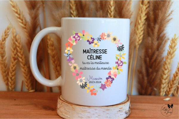 Mug personnalisé maîtresse, cadeau de fin d’année scolaire – maître, nounou, ATSEM