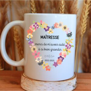 Mug personnalisé maîtresse, cadeau de fin d’année scolaire – maître, nounou, ATSEM