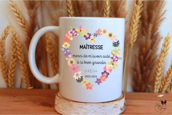 Mug personnalisé maîtresse, cadeau de fin d’année scolaire – maître, nounou, ATSEM