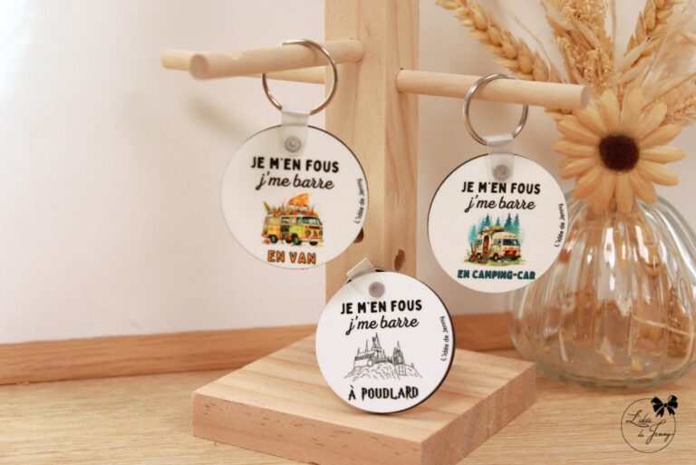 porte-clé drôle en bois – modèles humour van, magie et camping-car