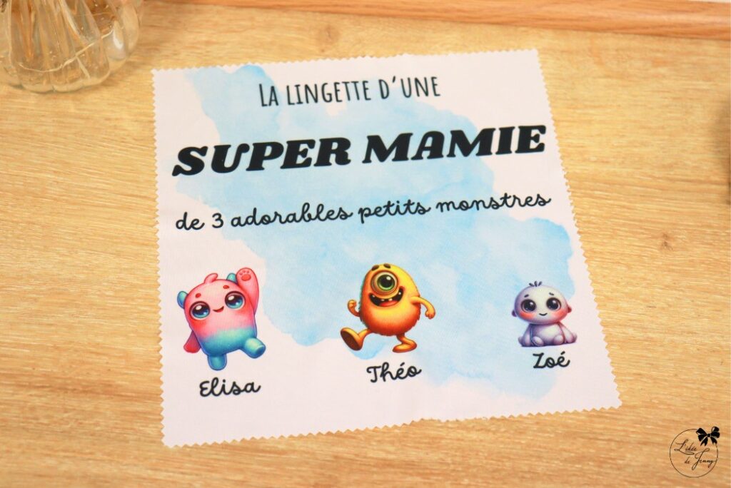 Lingette microfibre personnalisée Mamie avec prénom, cadeau mamie